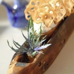 Lotus root chips in cremini mushroom duxelle, passed at a cocktail party